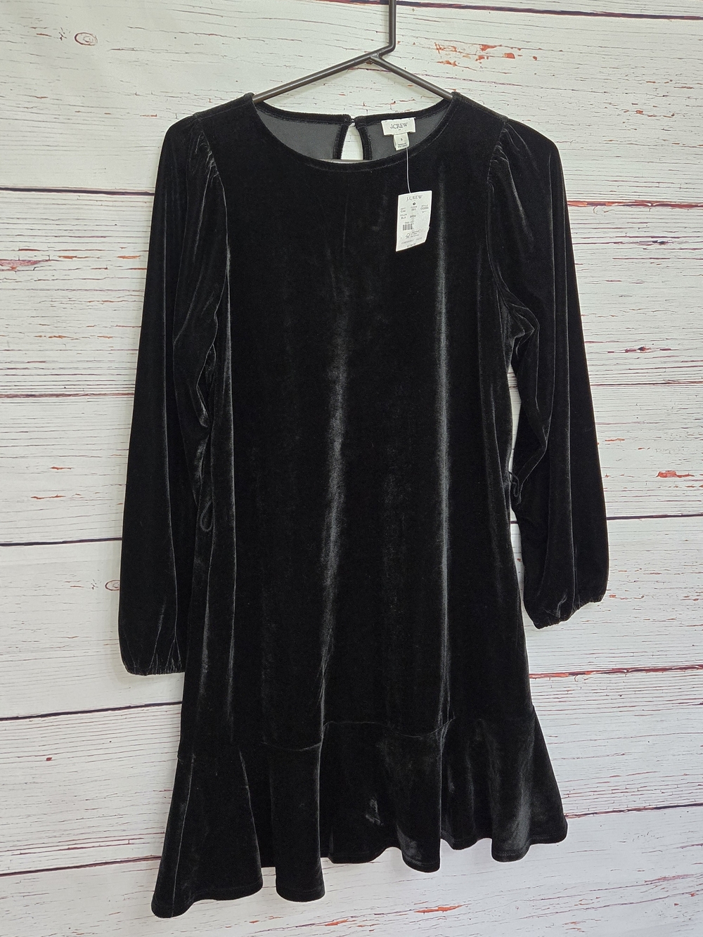 J.Crew Black Velvet Ruffle Hem Long Sleeve Dress Size Small NWT